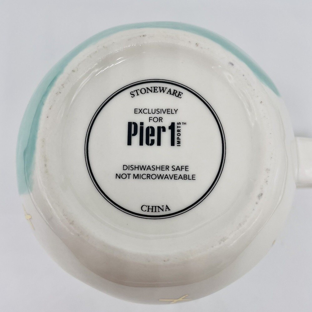 Pier 1 Imports Coffee Mug Tea Cup Aqua White Blue Gold Stars Abstract - Picture 4 of 4